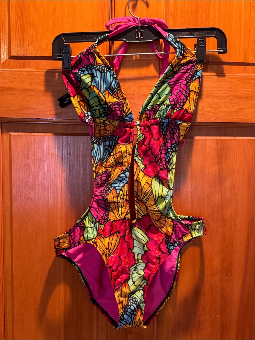 Women’s Multicolor Butterfly One-Piece Swimsuit - XOXO Size Large